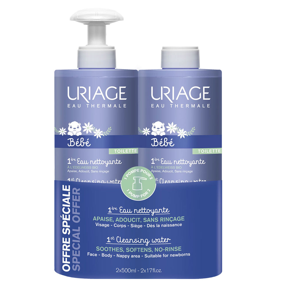 Uriage Bebé Agua limpiadora para bebé 2 x 500 ml