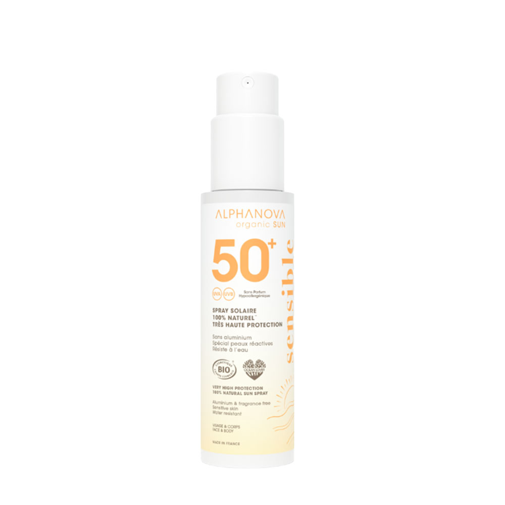 Alphanova Organic Sun Spray solar SPF50+ Sensitive sin perfume 100 g