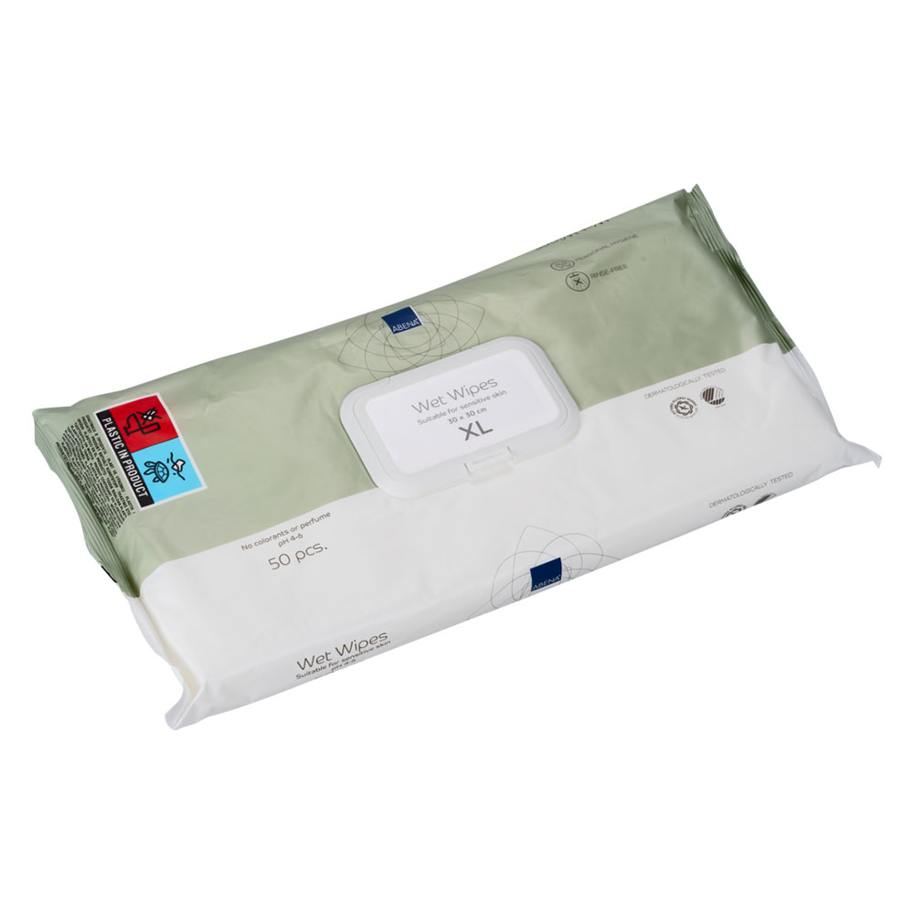 Abena Toallitas impregnadas sin perfume 30x30 cm higiene corporal 50 unidades