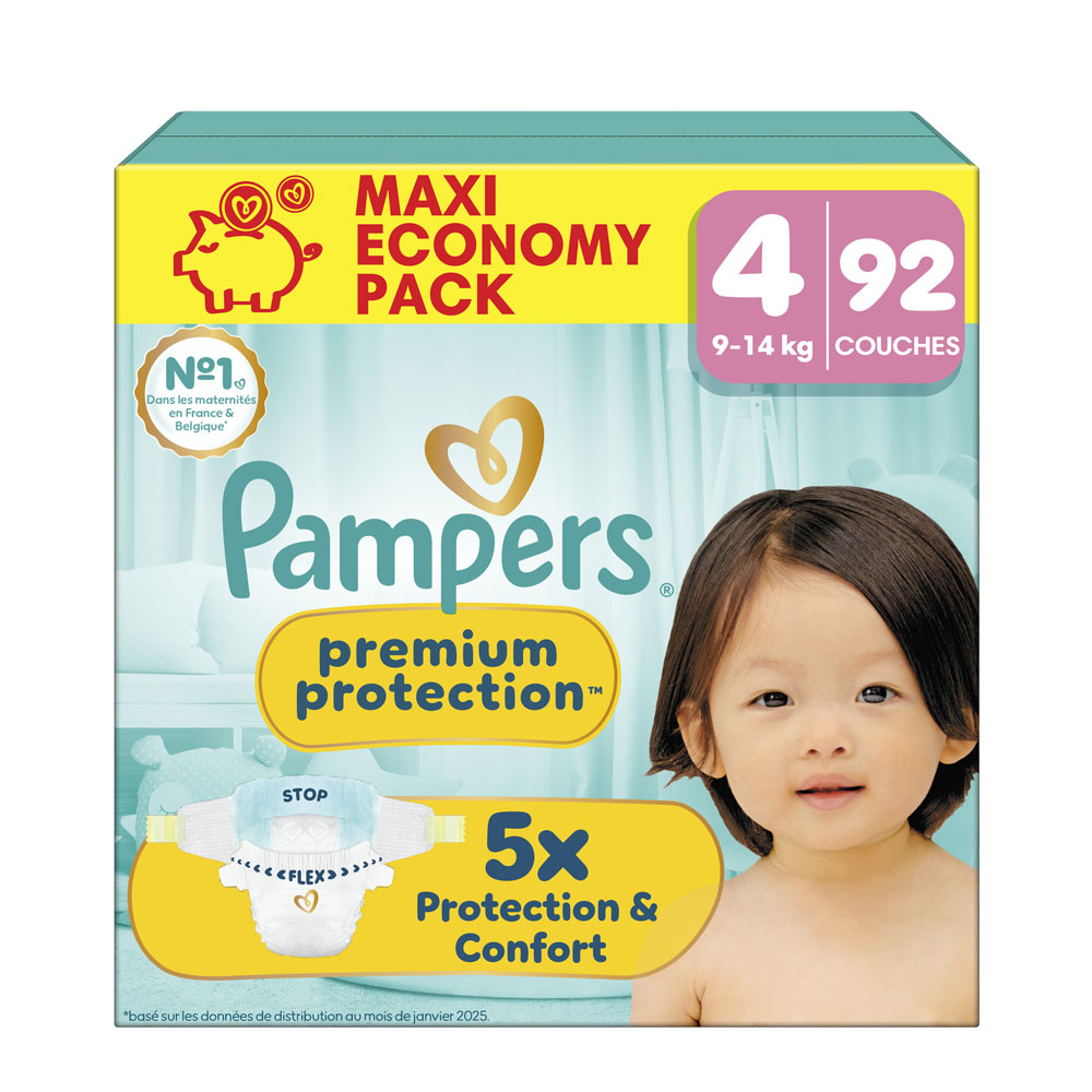 Pampers Premium Pañales Talla 4 (9-14 kg) 92 unidades