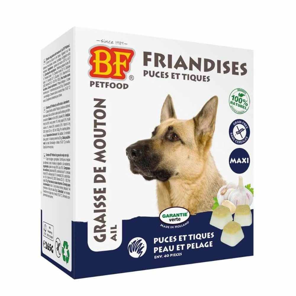 Biofood BF Petfood Golosinas antipulgas y garrapatas para perros con grasa de cordero y ajo x 40
