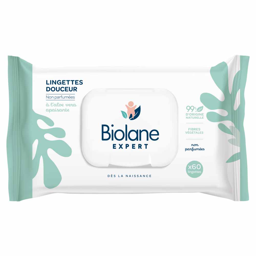Biolane Experto Toallitas suaves sin perfume con aloe vera calmante x60