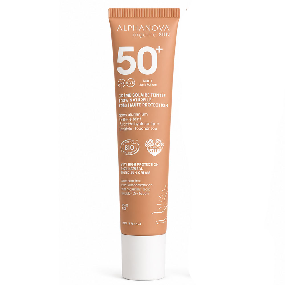 Alphanova Organic Sun Crema solar teñida protección muy alta SPF50+ bio sin perfume 40 g