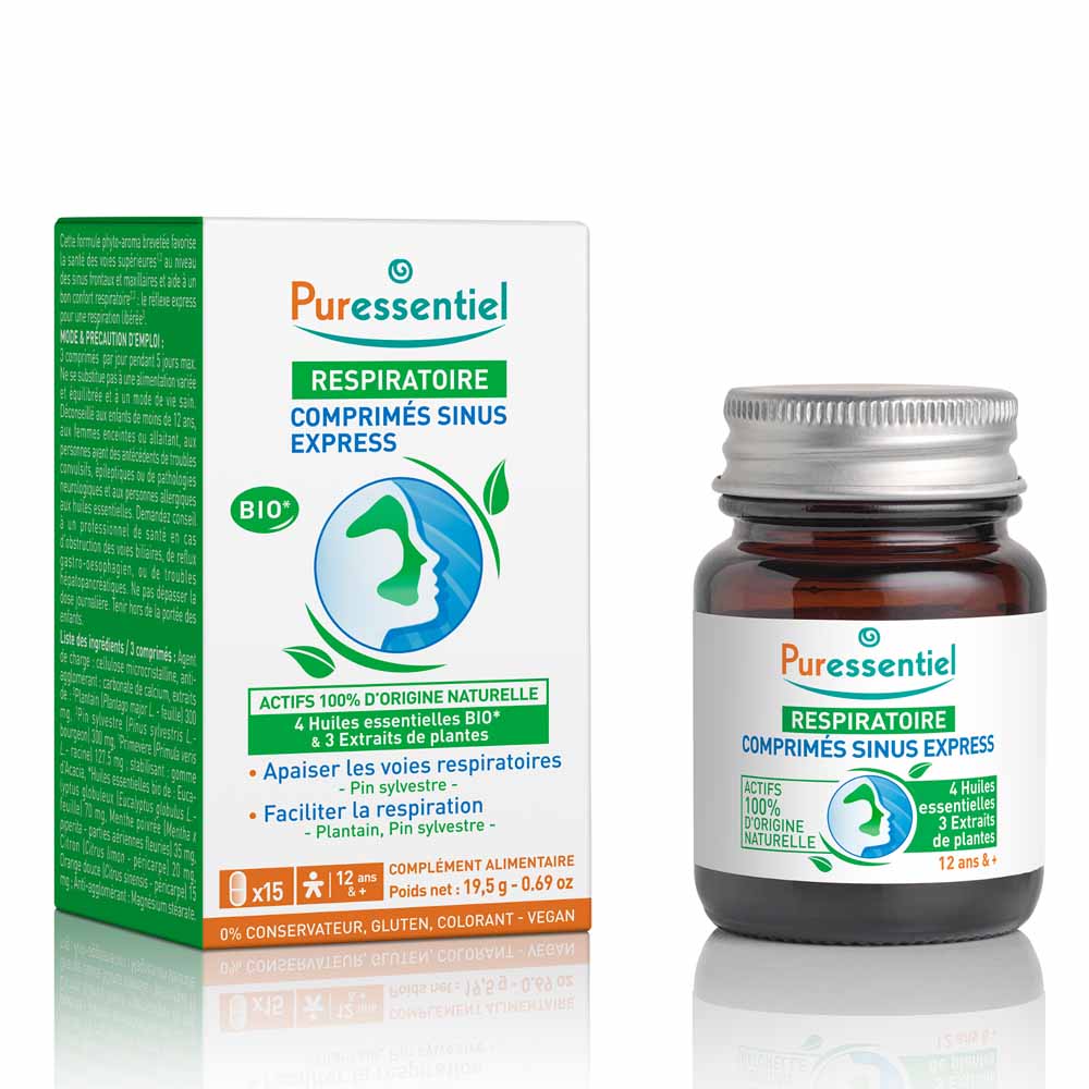 Puressentiel Respiración Sinus Express Con Aceites Esenciales Ecológicos 15 comprimidos