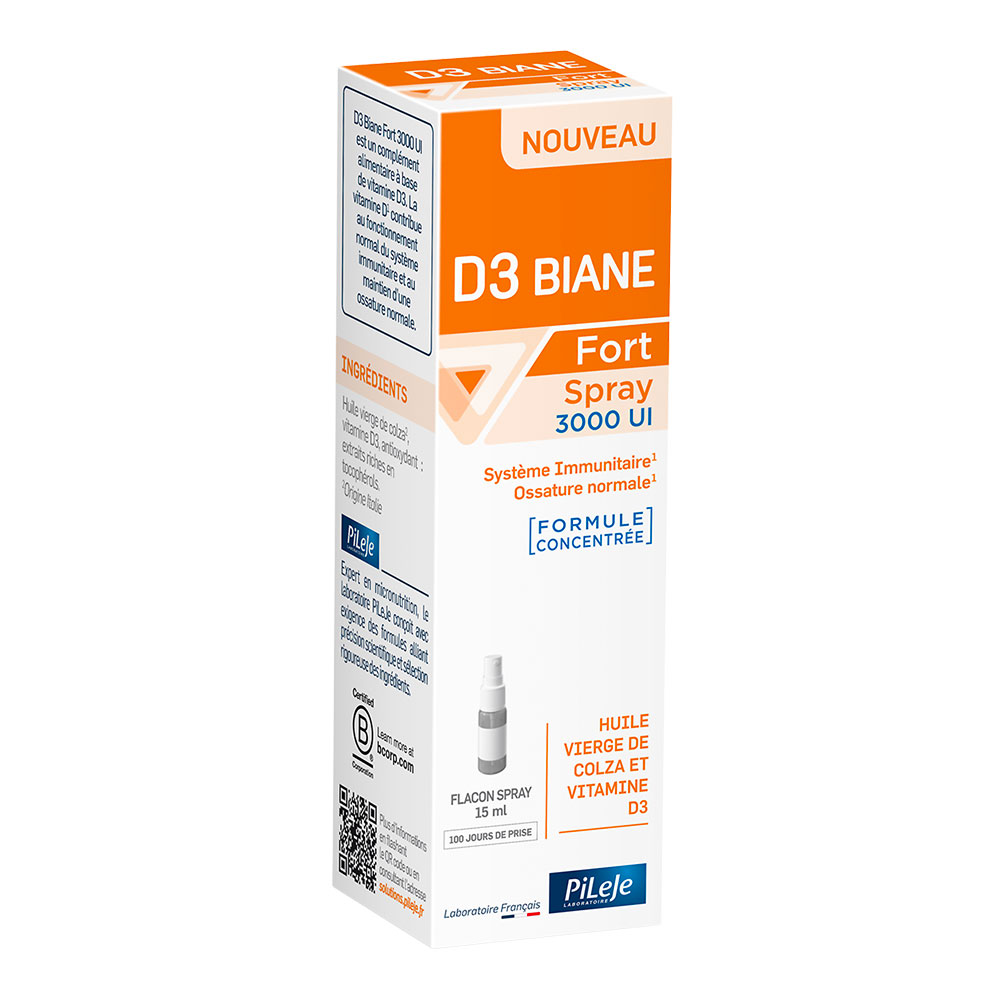 Pileje D3 Biane Fort Spray 3000UI Frasco sublingual de 15 ml