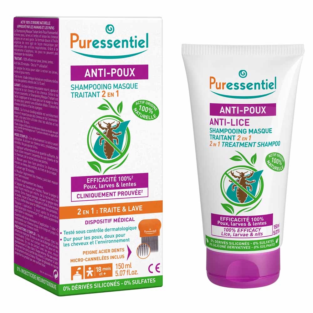 Puressentiel Antipiojos Champú mascarilla 2 en 1 con peine 150 ml