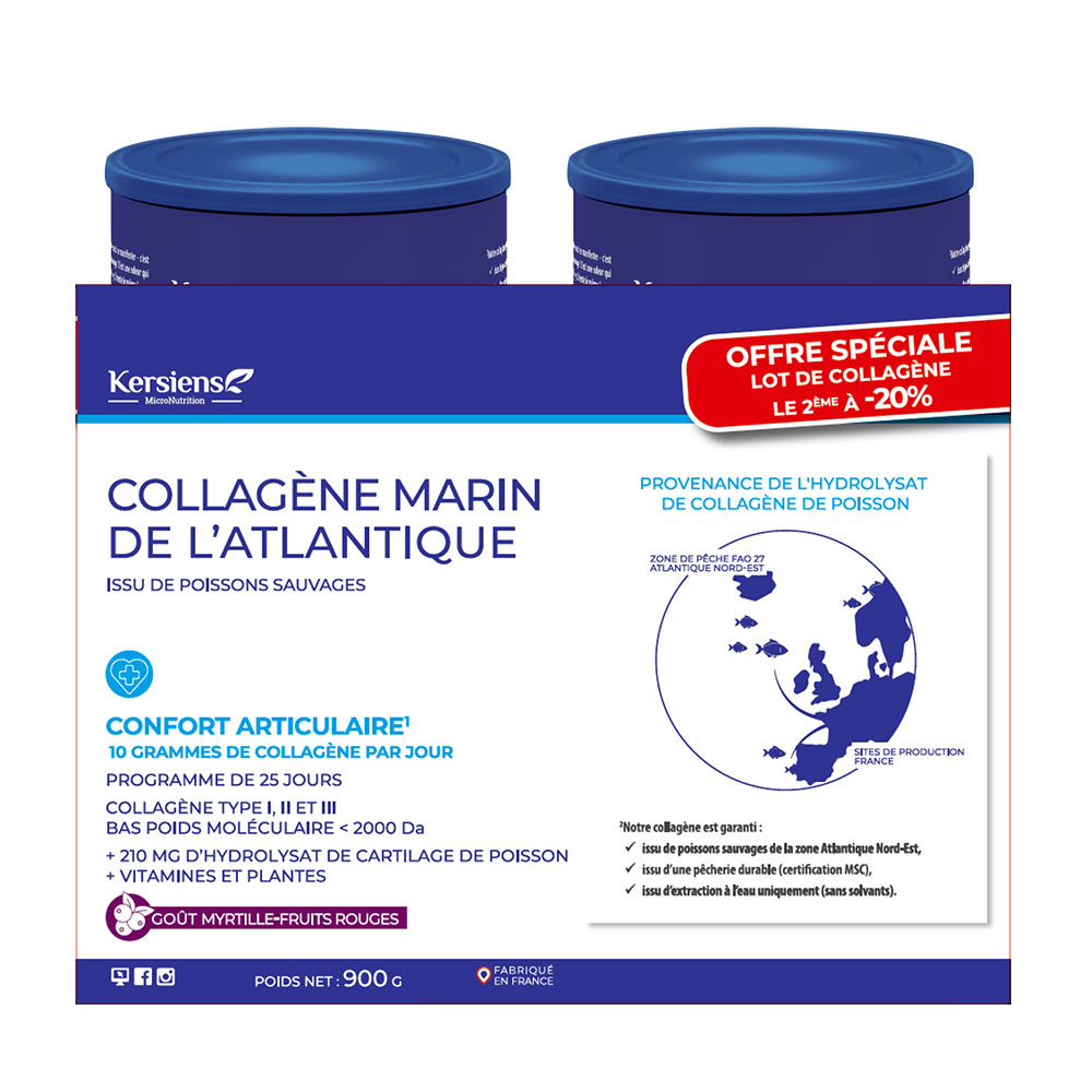 Kersiens Collagène Marin de L'Atlantique confort articular Frutos Rojos Sabor Arándano 2 x 450 g