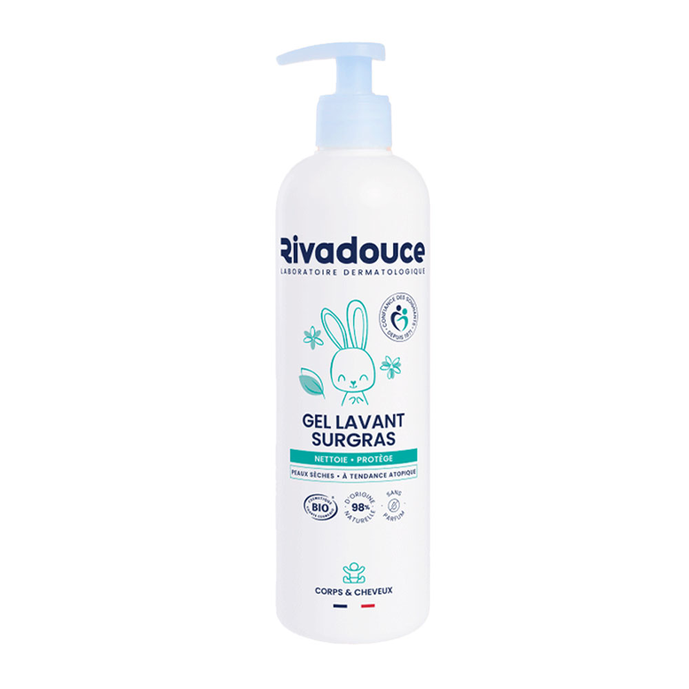 Rivadouce Bebé Gel de ducha sobreengrasado sin perfume bio Cuerpo y cabello 500 ml