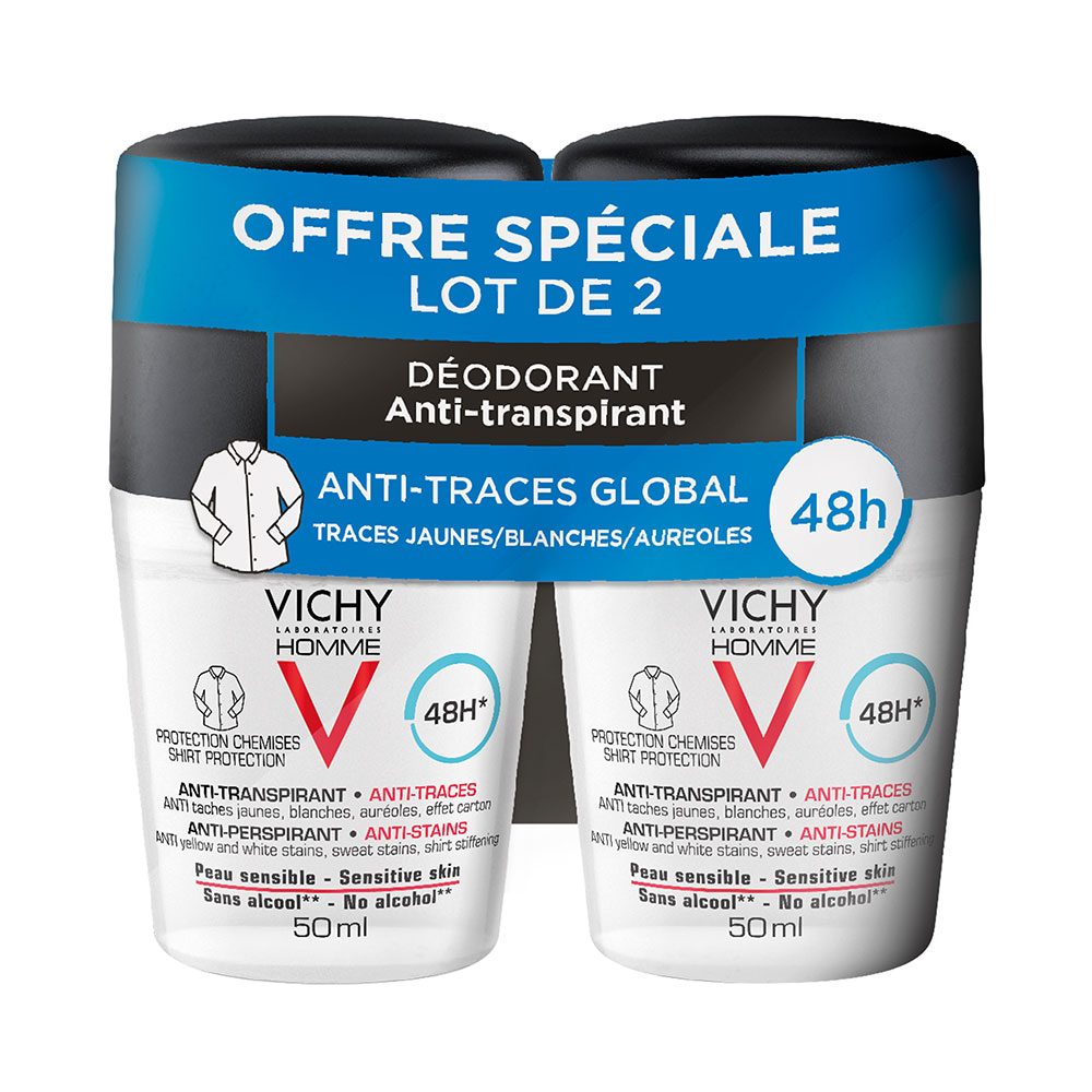 Vichy Hombre Antitranspirante antimanchas 48h Roll-on 2x50ml