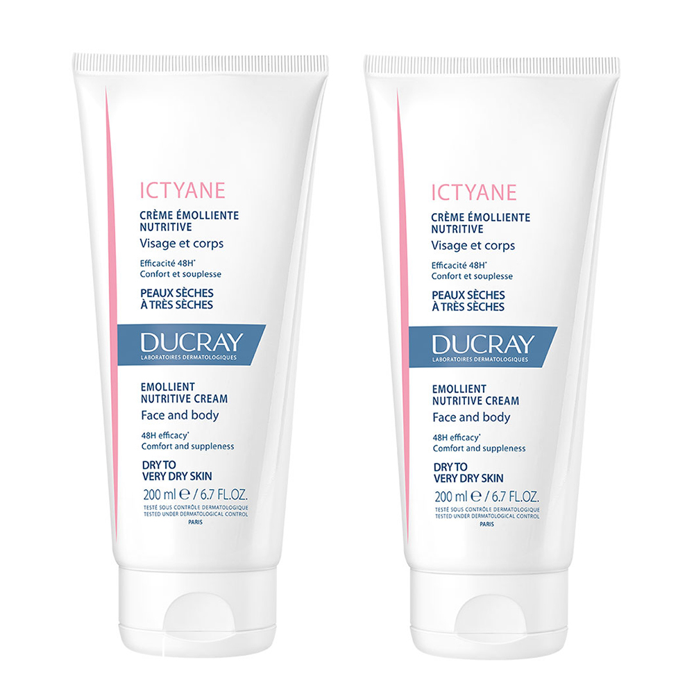 Ducray Ictyane Crema emoliente nutritiva rostro y cuerpo pieles secas a muy secas 2 x 200 ml