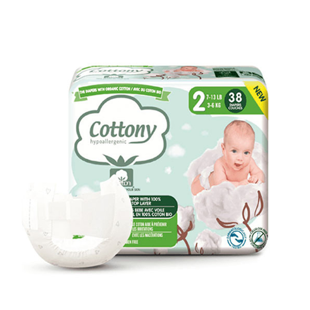 Cottony Pañales bebé T2 (3-6kg) x38