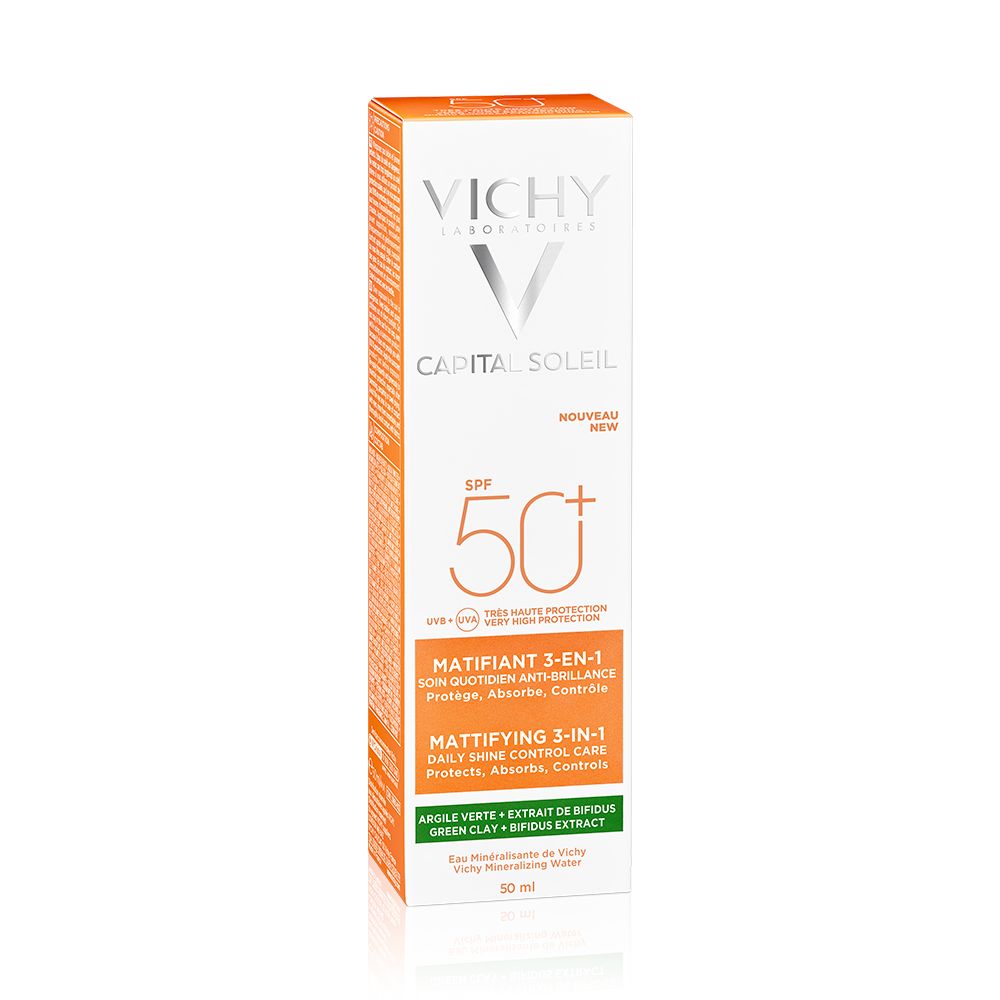 Vichy Capital Soleil Crema solar facial matificante 3 en 1 con arcilla verde SPF50+ 50 ml