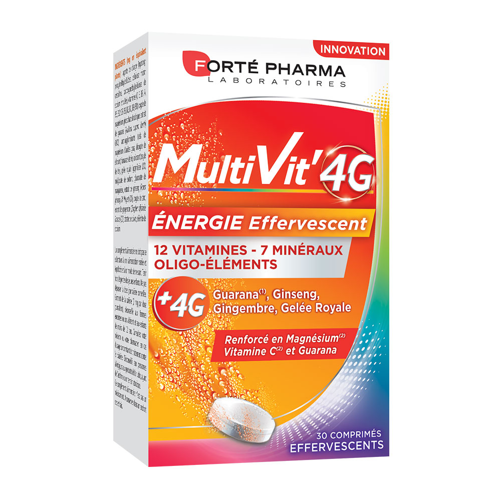 Forté Pharma MultiVit'4G Multivitaminas efervescentes minerales y magnesio 30 comprimidos efervescentes