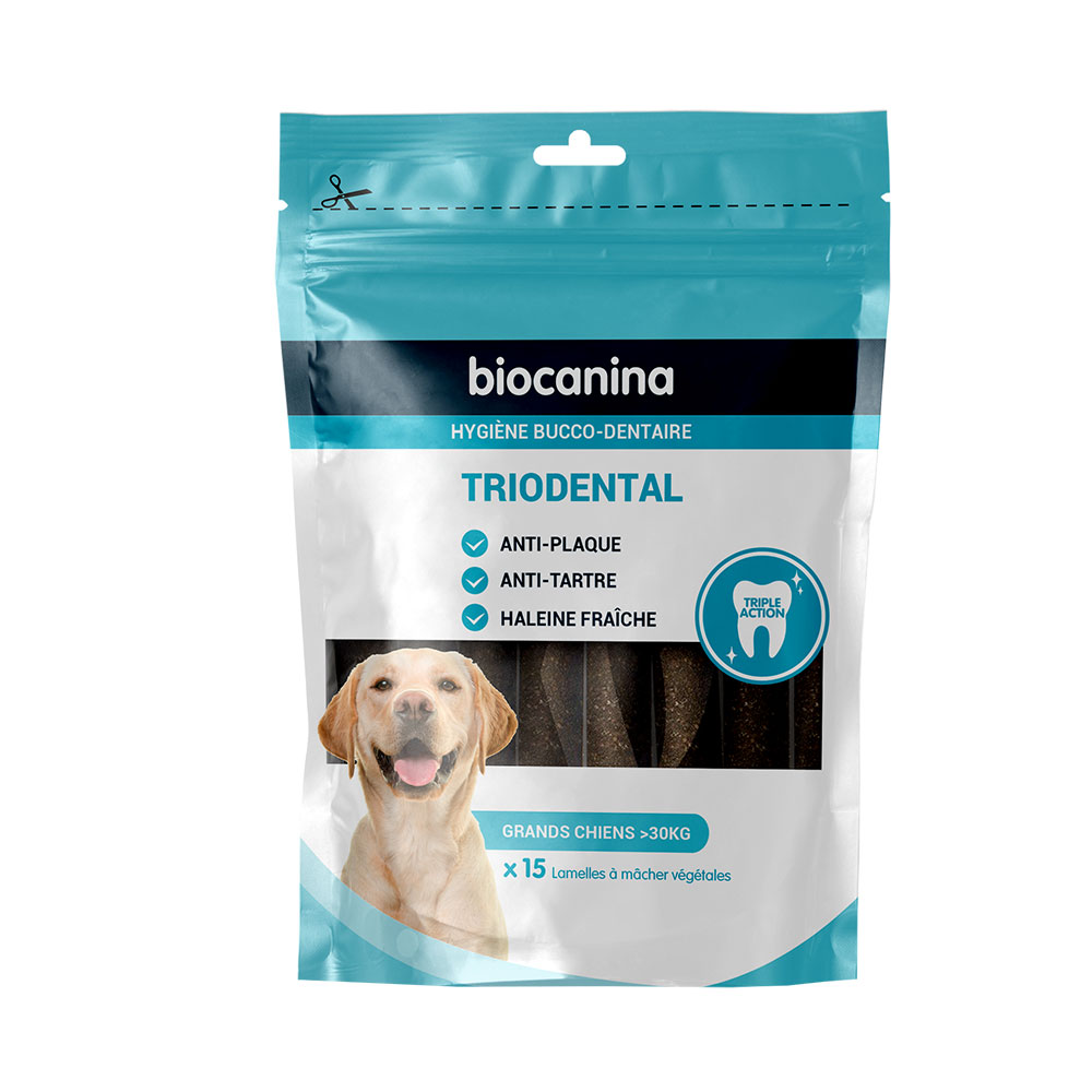 Biocanina Higiene Láminas para masticar Triodental perros grandes de más de 30 kg x15
