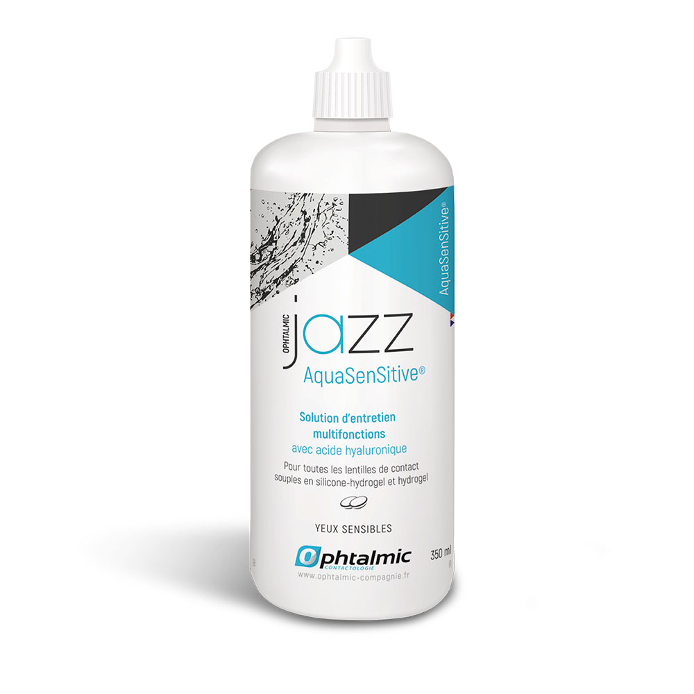 Ophtalmic AquaSensitive Solución multifunción Jazz para todo tipo de lentes blandas 350 ml