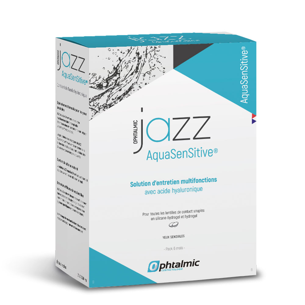 Ophtalmic AquaSensitive Solución multifunción Jazz para todo tipo de lentes blandas 3 x 350 ml