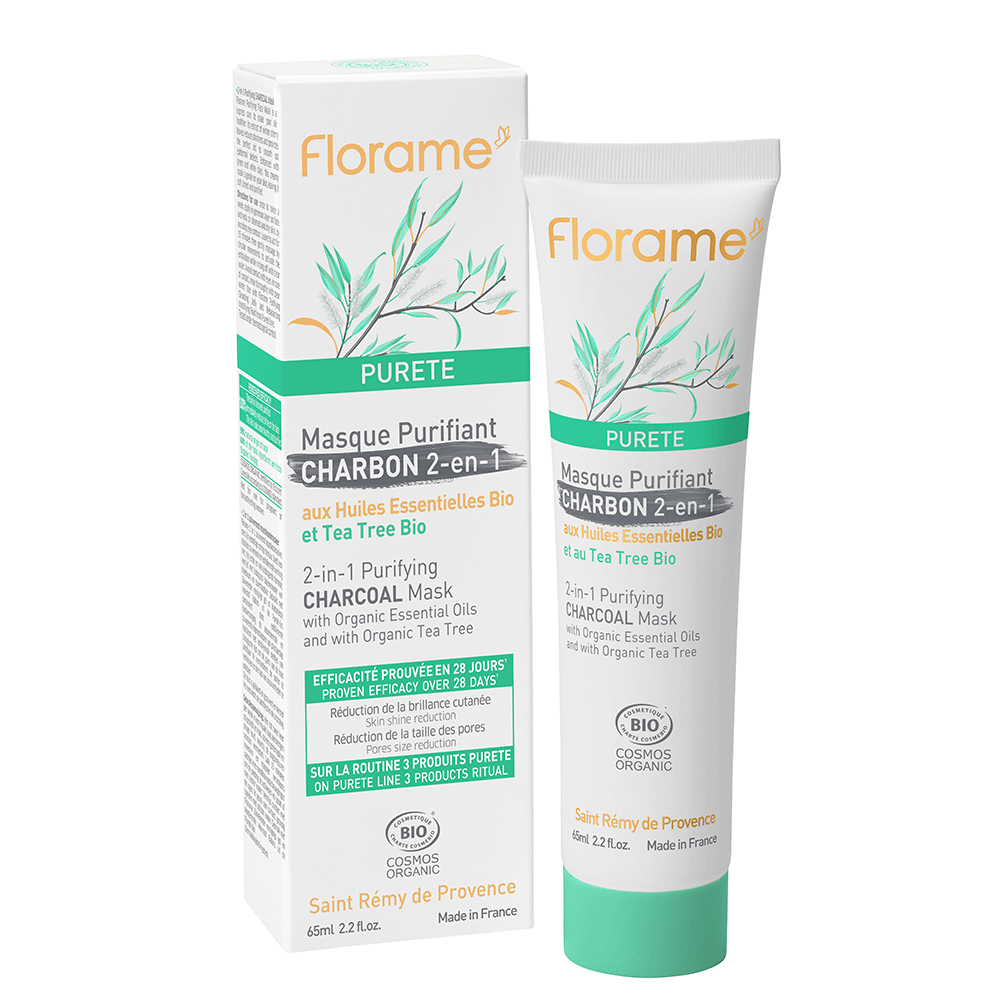 Florame Mascarilla purificante de carbón vegetal 2 en 1 Purete bio Pieles mixtas a grasas 65 ml