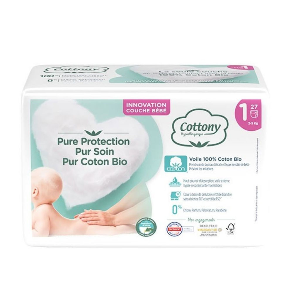 Cottony Pañales bebé T1 (2-5kg) algodón bio talla 1 x27