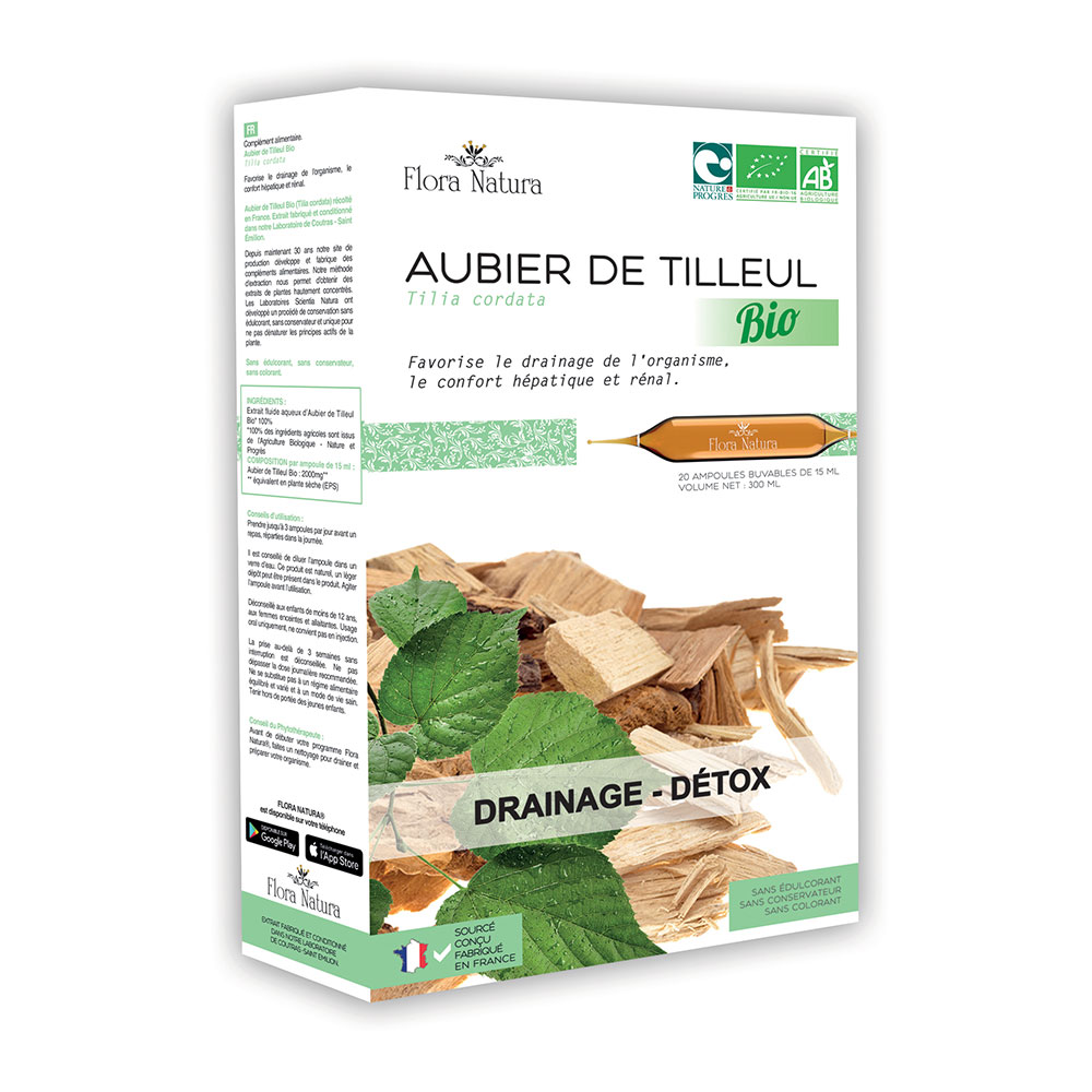 Flora Natura Albura de tilo ecológico Drenaje y Detox 20 ampollas
