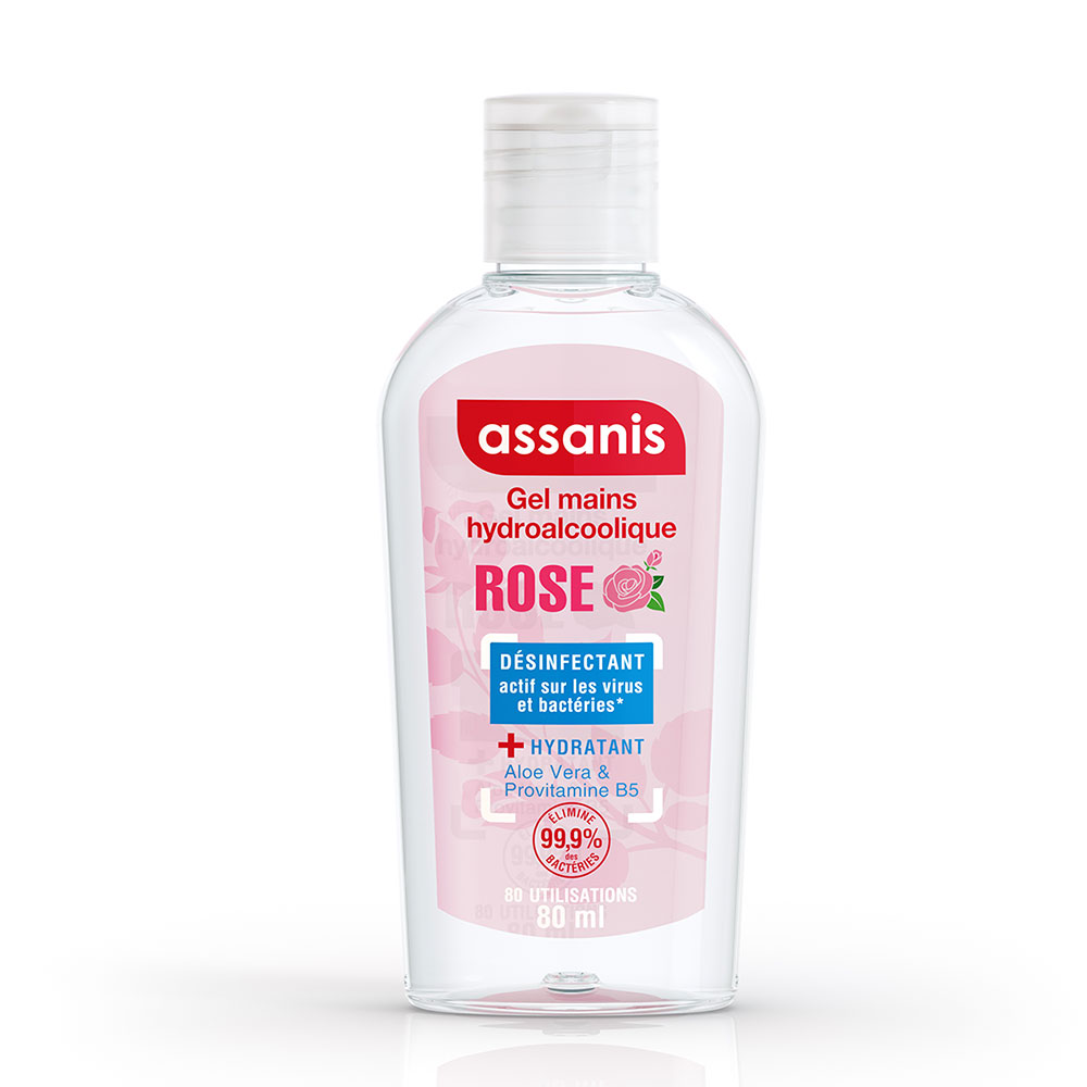 Assanis Pocket con Perfume Gel de manos hidroalcohólico con aroma a rosa 80 ml