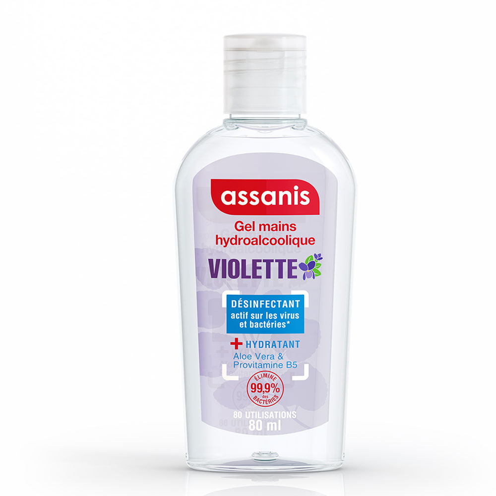 Assanis Pocket con Perfume Gel hidroalcohólico violeta 80 ml