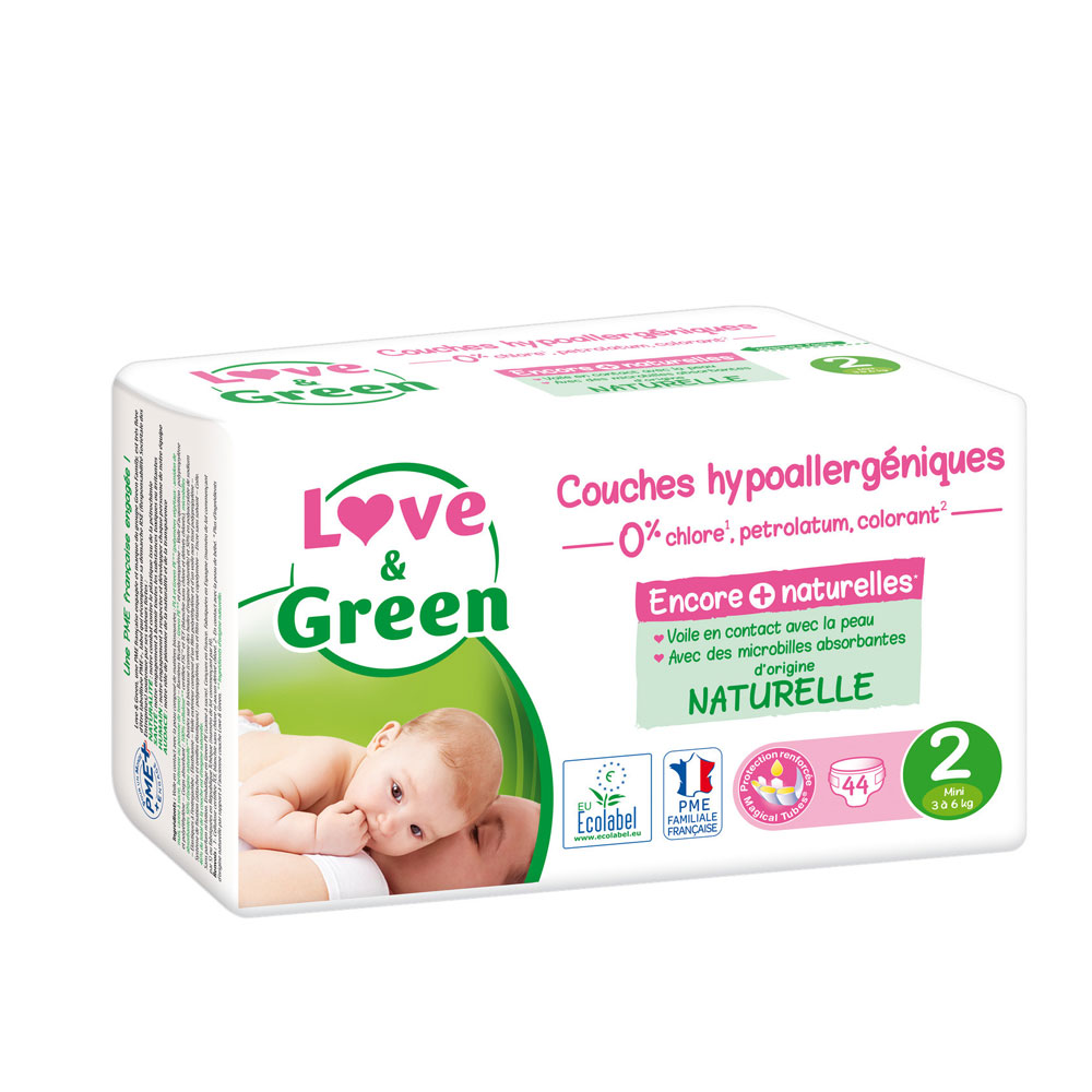 Love&Green Pañales hipoalergénicos Talla 2 de 3 a 6 kg x44