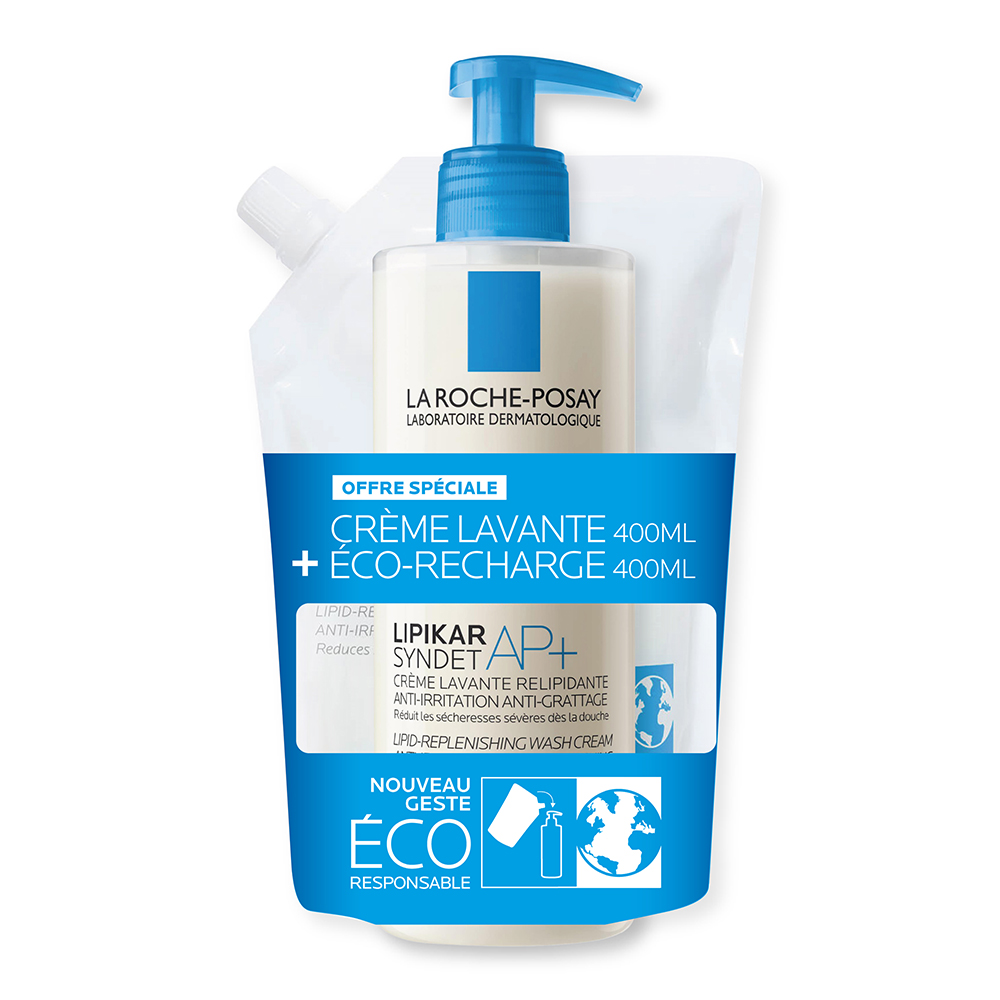 La Roche-Posay Lipikar Syndet AP+ Crema antiirritación 400ml + su recarga ecológica de 400ml 800ml