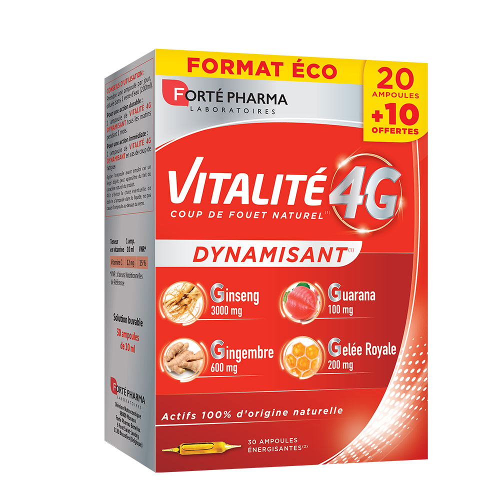 Forté Pharma Vitalité 4G Dynamisant natural ginseng jengibre jalea real y guaraná 20 + 10 ampollas gratis
